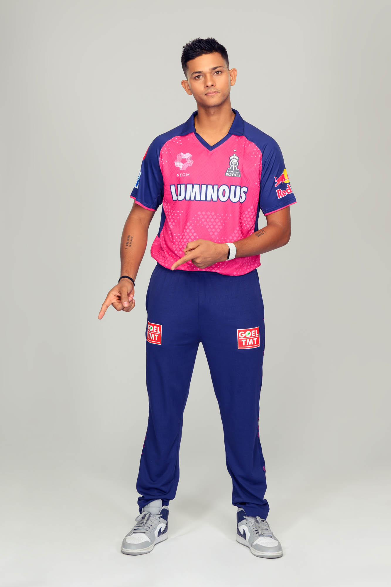 Rajasthan Royals IPL 2026 photoshoot for UBON Yashasvi Jaiswal full length campaign image